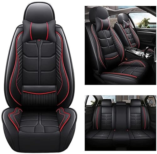 maiqiken Autositzbezug Für Hyundai Tucson 2005-2024 Komplettset 5 Sitze Allwettereinsatz Auto Ledersitzbezug Schwarz Rot