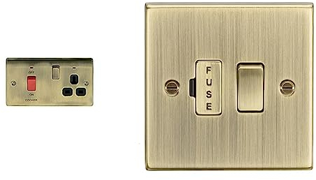 bg electrical 45 A Metal Cooker Socket Switch Unit with Neon - Antique Brass & Knightsbridge CS63AB 13A Switched Fused Spur Unit - Square Edge Antique Brass