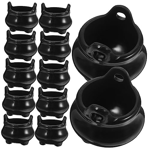 Warmhm 12pcs Halloween Miniature Cauldron Pots Dollhouse Witch Cauldron Pots Mini Plastic Cauldron Figurines Fairy Garden Supplies for Halloween Dollhouse Accessories Party Favors