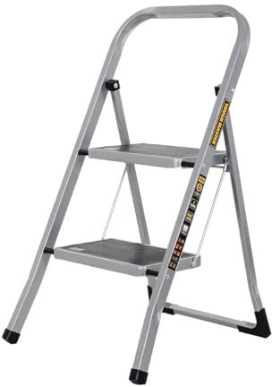Step Ladder Heavy-Duty Steel, Non-Slip Rubber Steps, Anti-Slip Feet, Compact Platform Ladder With Handle, Safety Folding Steps With 150KG Max Capacity TOUGH MASTER (2 Steps)