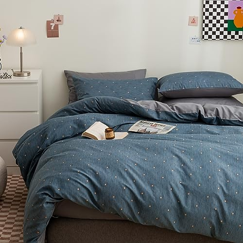 GETIYA Luxus Dunkelblau Bettwäsche 220x240 Baumwolle Bettwäsche Damen Herren Elegant Punkte Bettbezug Gepunktet Muster Bettbezug Doppelbett Wendebettwäsche mit 2 Kissenbezug 80x80