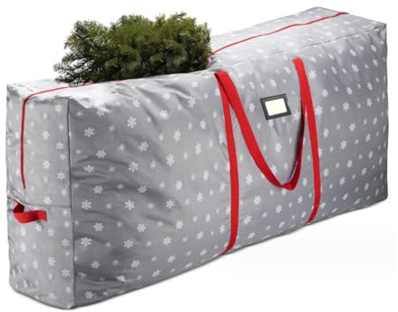 Odot Weihnachtsbaumtasche, Weihnachtsbaum Tasche, wasserdichte Weihnachtsbaum Taschen Aufbewahrung, Transporthülle Weihnachtsbäume für Bäume (165x38x76cm,Graue Schneeflocken)