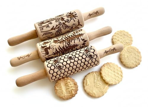 WILD 3-er SET mini Nudelhölzer. Nudelholz mit muster für Gebäck und Keramik von Algis Crafts