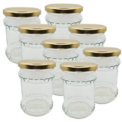 DIAH DO IT AT HOME 8 x 500ml Clear Glass Preserving Jars with Airtight Gold Lids - Empty Canning Containers for DIY Jam, Honey, Chutney, Pickles, Marmalade & Kitchen Food Storage
