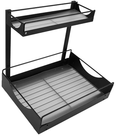 XHTLLO Organisateur Et Rangement Sous évier à 2 Niveaux, étagère D'évier Coulissante En Acier Au Carbone, étagères Extractibles Sous L'évier Pour Salle De Bain Noire, Gain De Place(L)