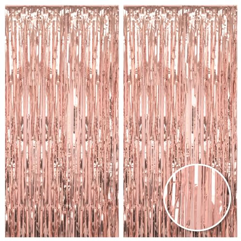 3.2ft X 6.5ft Rose Gold Metallic Tinsel Curtains Backdrop Streamer