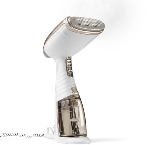 Conair Turbo Extreme Steam Handheld Clothes Steamer, 230ml detachable water tank, Fast 40 second heat up, Garment Steamer, White/Champagne, GS59XU, UK PLUG