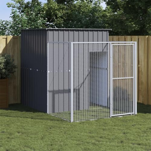 Keyroto Gabbia Cane con Corsa Gabbia per Cani da Esterno Box per Cani da Esterno Box Cani Esterno Antracite 165x251x181 cm Acciaio Zincato
