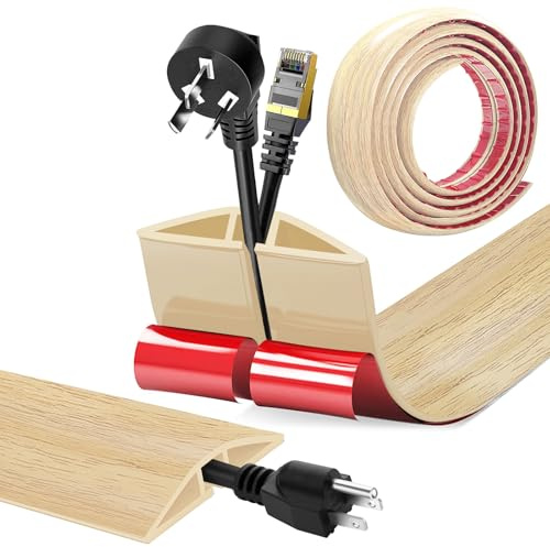 Kabelkanal Selbstklebend, Kabelbrücke Boden, Flexibler PVC Flach Kabelabdeckung Boden Kabelschutz Kabelschacht für alle Netzkabel Haus, Büros, Lagerhallen, Hotels, usw (Holzmaserung C, 5cm x 3.0m)