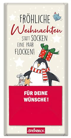 STEINBECK Weihnachten Schokolade 100g Tafel - Statt Socken ein paar Flocken - Geschenk Geldgeschenk Umschlag Christmas