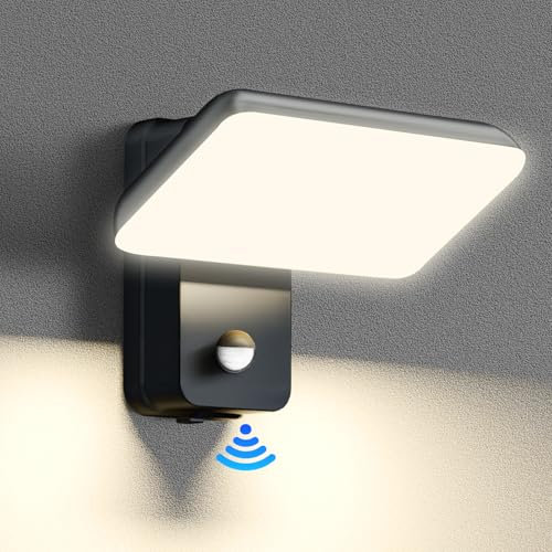brightower 24W Außenwandleuchte Außenlampe mit Bewegungsmelder,IP65 LED Wandleuchte Außen Aluminium mit Schwenkbar LED Panel,Warmweiß 3000K Außenleuchte für Garten Terrasse (Dunkelgrau)