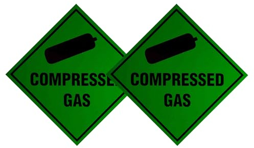 Tek Automotive Compressed Gas Sticker Twin Pack 10x10cm – Durable Gloss Permanent Vinyl Warning Sign for Compressed Gas Cylinders – Ideal for Cars, Taxis, Vans, Lorries & More – Indoor/Outdoor Use