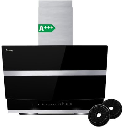 Cappa aspirante 60 cm | Cappa aspirante da parete con altezza verticale | Acciaio inossidabile | Vetro nero | Spegnimento automatico | Controllo touch | HERMES6005S