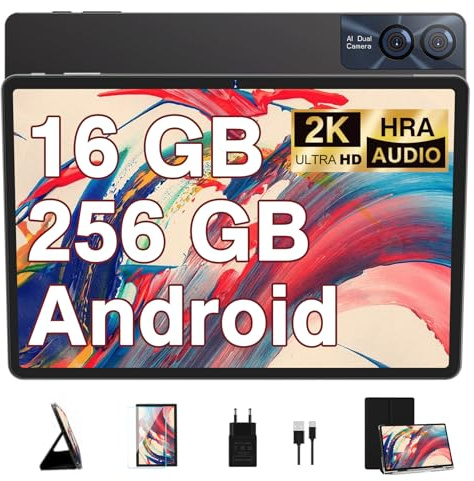 GOODTEL 2026 Tablet 11 Pulgadas Android【16 GB RAM + 256 GB ROM 】 Ampliable a 2TB, BT 5.0, 8600mAh,2K,Facciale ID,WiFi 5G Octa-Core, GPS, Cámara 13MP + 5 MP, USB-C–con Funda – Gris