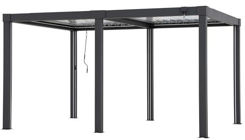 SUNJOY Pergola à Lames Orientables 3x4 m avec Éclairage LED Solaire, Toit réglable à 105°, Structure entièrement en Aluminium avec Drainage intégré