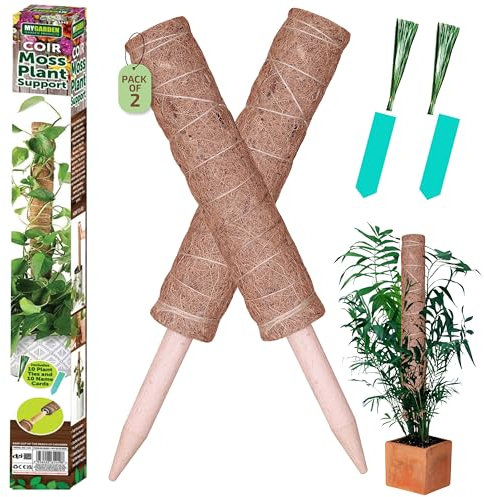 My Garden Moss Pole 2-Pack 60CM Coco Coir Totem Support for Climbing Plants 20x Ties & Name Cards - Indoor & Outdoor House Plants Monstera