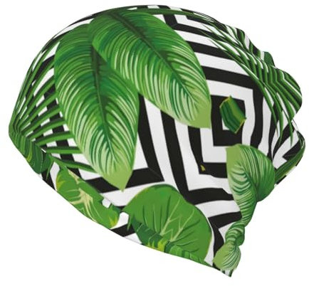 Green Leaves of Palm Tree Tropical Plant Print Ponytail Beanie for Women,Winter Beanie Hat Face Mask Covering Neck Gaiter for Cold Weather