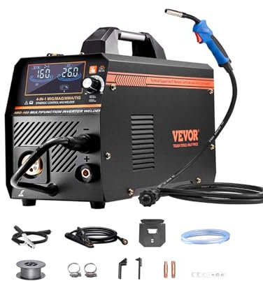 VEVOR MIG-Schweißgerät, 160 A Welder, synergetische MIG-Schweißmaschine, 4-in-1-Gas/MIG/MMA/Lift TIG-Mehrprozess-Schweißer mit IGBT-Wechselrichtertechnologie und LCD-Bildschirmanzeige