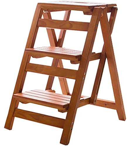 Tabouret échelle 3 marches Multifonction en Bois Pliable étagère échelle escabeau bibliothèque à Domicile Tabouret escabeau Pliant (Couleur Bois)