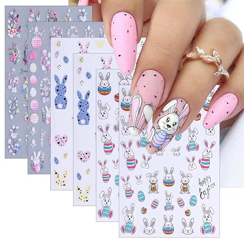 Autocollants pour ongles de Pâques en relief 5D, autocollants 3D pour ongles, lapin, poussin, carotte, fleurs de Pâques, accessoires de nail art de Pâques mignons et colorés pour femmes, décorations
