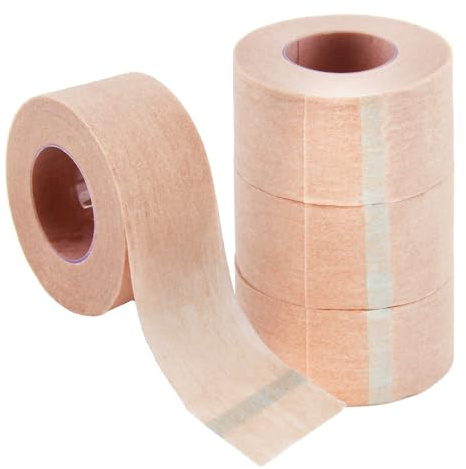 Cinta Microporosa 2,5cm x 9,14m, 4 Rollos de Cinta Adhesiva No Tejida, Flexible, Transpirable y Suave para Piel Sensible, Ideal para Extensiones de Pestañas, Maquillaje, Uso Deportivo y Diario