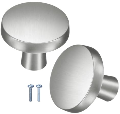 M METERXITY 2-Pack Brushed Satin Cabinet Knobs, 1-1/5 Round Modern Zinc Alloy Knobs Handles for Dresser Drawers/Office Decorative/Kitchen Bathroom Door [Matte Silver]