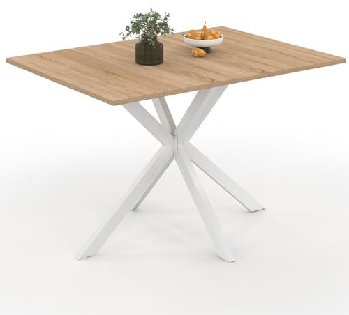 IDMarket - ALIX Tavolo da pranzo rettangolare per 6 persone con gambe in legno e ragno bianco 110 cm