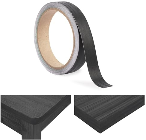 20mm Edging Tape, 10m Self-Adhesive Veneer Edge Banding Strip, Wood Repair Trim Roll, Pre Glued Edge Banding for Furniture, Worktops, Cabinets, Desks, No Iron Needed, Black