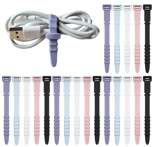 Correas De Cable Silicona - 20 Piezas De Silicona De Silicona Lazos De Cable | Correas Del Organizador Del Cable | Pitidos De Cremallera Reutilizables | Gestión De Cable Elástica Para Auriculares Carg