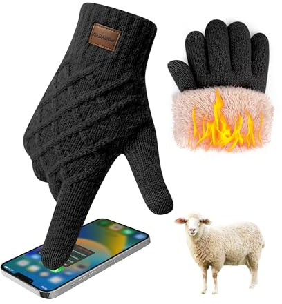 FORVEVO Handschuhe Damen Winter,Wolle Thermo Handschuhe Damen mit Fleece Futter,Warme Touchscreen Winterhandschuhe für Outdoor Sportarten Reiten Laufen Skifahren(Schwarz)