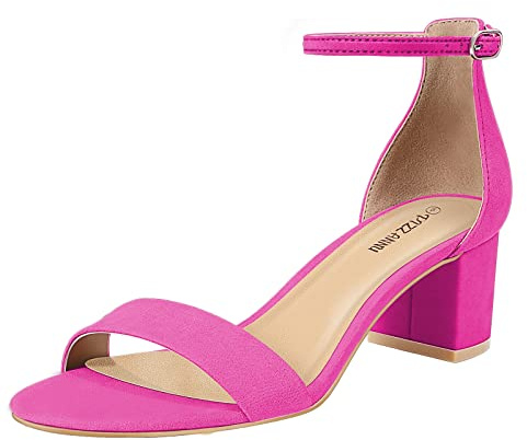 PIZZ ANNU Womens Sandals Mid Block Heel Ankle Strap Wedding Shoes for Bride Open Toe Ladies Sparkly Glitter Evening Party