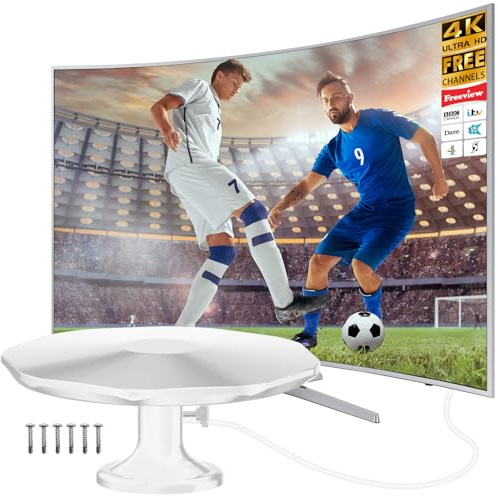 TV Aerial Outdoor - High Gain Freeview TV Antenna with Long Range Reception Booster for Caravan Motorhome Campervan Truck Car Boat（JL084-W)