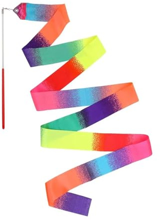 HUVZOR 1 pezzo Nastri da Ballo, Nastri per Danza Ritmica, con Bacchetta a Nastro, per Bambini, per Balli artistici, Ginnastica, spettacoli di Carnevale(sfumato)