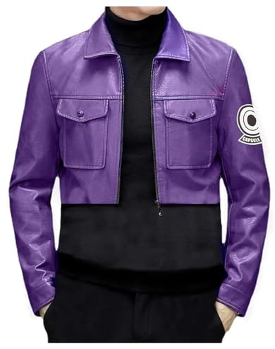 HiFacon Future Trunks Veste en cuir pour homme Violet, Cuir véritable - Veste violette, XS