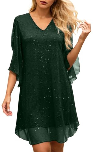 Modisches Abendkleid mit Pailletten Cape V-Ausschnitt Schlitzärmeln Taillengürtel für Elegante Anlässe