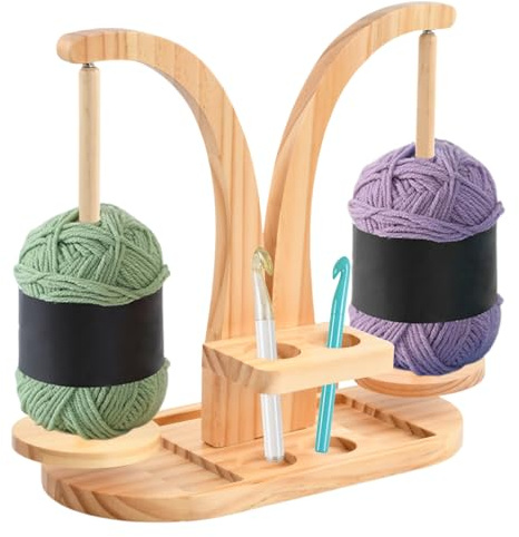 Wollabwickler, Wollhalter Magnetisch aus Holz, Doppel Garnballhalter Ständer, Rotierender Wollknäuelhalter mit Aufbewahrung für Häkelliebhaber (A)
