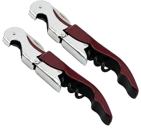 LifgWas 2 PCS Abridor de Vino Profesional de Acero al Carbono - Sacacorchos de Palanca Doble con Abrebotellas y Cortacápsulas - Calidad Restaurante para Camareros y Familia - Burdeos