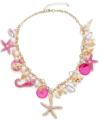 SSIMIDAPT Collar Conchas Mujer, Collar de Concha de Estrella de Mar con Perlas, Collares Bohemios Playa, Joyas de Verano para Regalos de Cumpleaños y Vacaciones para Mujeres y Niñas(C)
