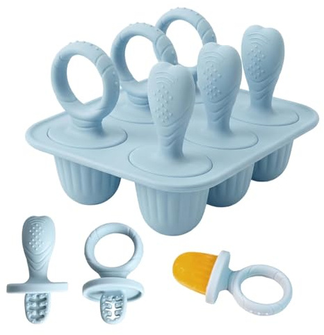 Solvio Mini Silicone Ice Lolly Moulds for Baby & Toddler, 6 Cavities BPA Free Ice Cream Moulds with Reusable Sticks, Easy Release Popsicle Mould for Puree & Fruit, Dishwasher Safe
