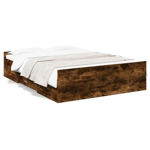 Mhdvray Bettgestell Räuchereiche 120 x 190 cm mit 2 Schubladen Modernes Holzwerkstoff Daybed Einzelbett Stauraumbett komplett für Schlafzimmer Jugendzimmer