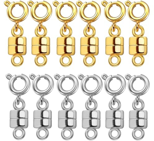 12PCS Magnetic Necklace Clasps, Gold and Silver Magnetic Clasps for Necklaces and Jewellery, Easy Snap Magnetic Necklace Fasteners, Reliable Necklace Clasps for Jewellery Making and DIY Projects