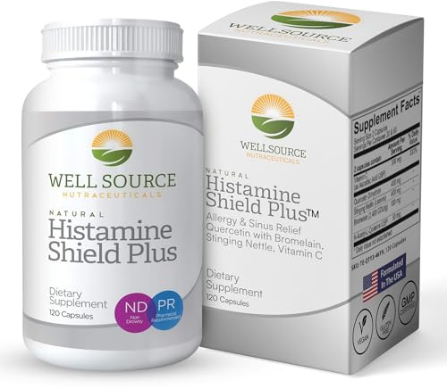 Histamine Shield Plus™ Natural Antihistamine Supplement for Adults, Sinus & Allergy Relief for Pollen, Pet Dander, Dust, Mold, and Odors, Quercetin with Bromelain & Stinging Nettle 120 Capsules