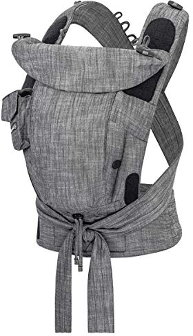 Hoppediz Babytrage Bondolino Plus, Komforttrage ab Geburt, Bauchtrage und Rückentrage, gratis Aufbewahrungsbeutel, bebilderter Trageanleitung, Denim schwarz