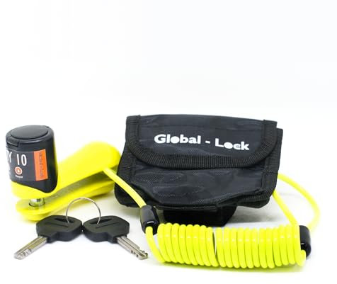 Global-Lock City Candado Moto Disco ø 10mm Universal Antirrobo Motocicleta Bloqueo de seguridad + Cable reminder + Funda Transporte fácil, Pinza Bloqueo Disco Freno Moto