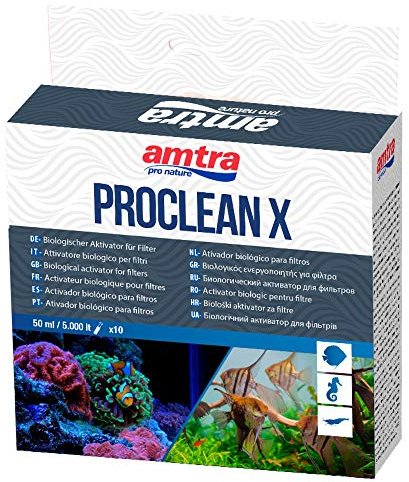 Amtra PROCLEAN X - Bakterienaktivator für Süß- und Meerwasseraquarienfilter, Aktivator des Stickstoffkreislaufs. Formatieren Sie 10 Fläschchen x 5 ml