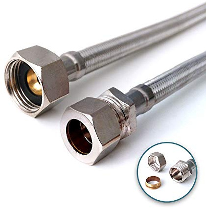 Xcel Home 15mm x 1/2 BSP 300mm Stainless Steel Flexible Connector | WRAS | Braided Monobloc Mixer Tap Hose | Sink & Basin Tap Tail | Rust, Corrosion, Safe for Drinking Water