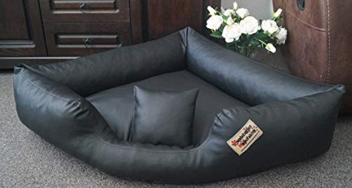 Hundebettenmanufaktur Hundebett Eckbett Hundesofa Schlafplatz Kunstleder Canto (100 cm X 100 cm, Schwarz)