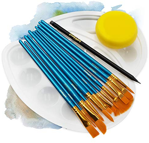 int!rend Brush Set 16-Piece - 12 Pinceles de Pintura Premium 2 Paletas de Mezcla 1 Esponja 1 Lápiz - Set Artist Brush for Acrylic Paints Watercolor Oil Paints - Accesorios Painting & School
