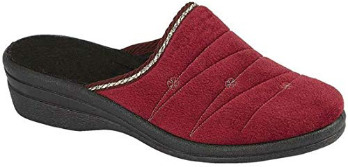 S & B Footwear New Ladies Fleece Comfort Warm Velour Embroidered Flower Slip On Wedge Mules Slippers Shoe Size 3-8 (BURG/new Burgundy, numeric_5)