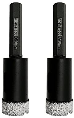 DT-DIATOOL Hex Shank Dry Diamond Drill Core Bits 2PCS 20mm Vacuum Brazed Hole Saw for Tile Porcelain Ceramic Marble Granite